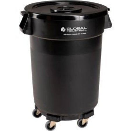 GLOBAL EQUIPMENT Plastic Trash Can with Lid   Dolly - 32 Gallon Black 240460BKB